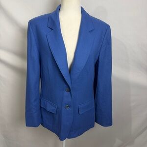 Vintage 100% Virgin Wool Royal Blue Blazer Two-Button Suit Jacket Sz 12